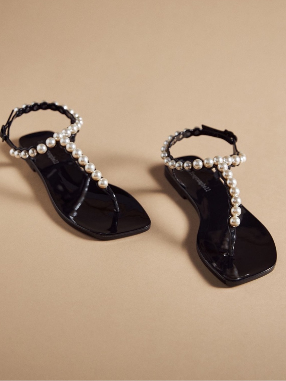 Women’s Pearl-Embellished Black Sandals
